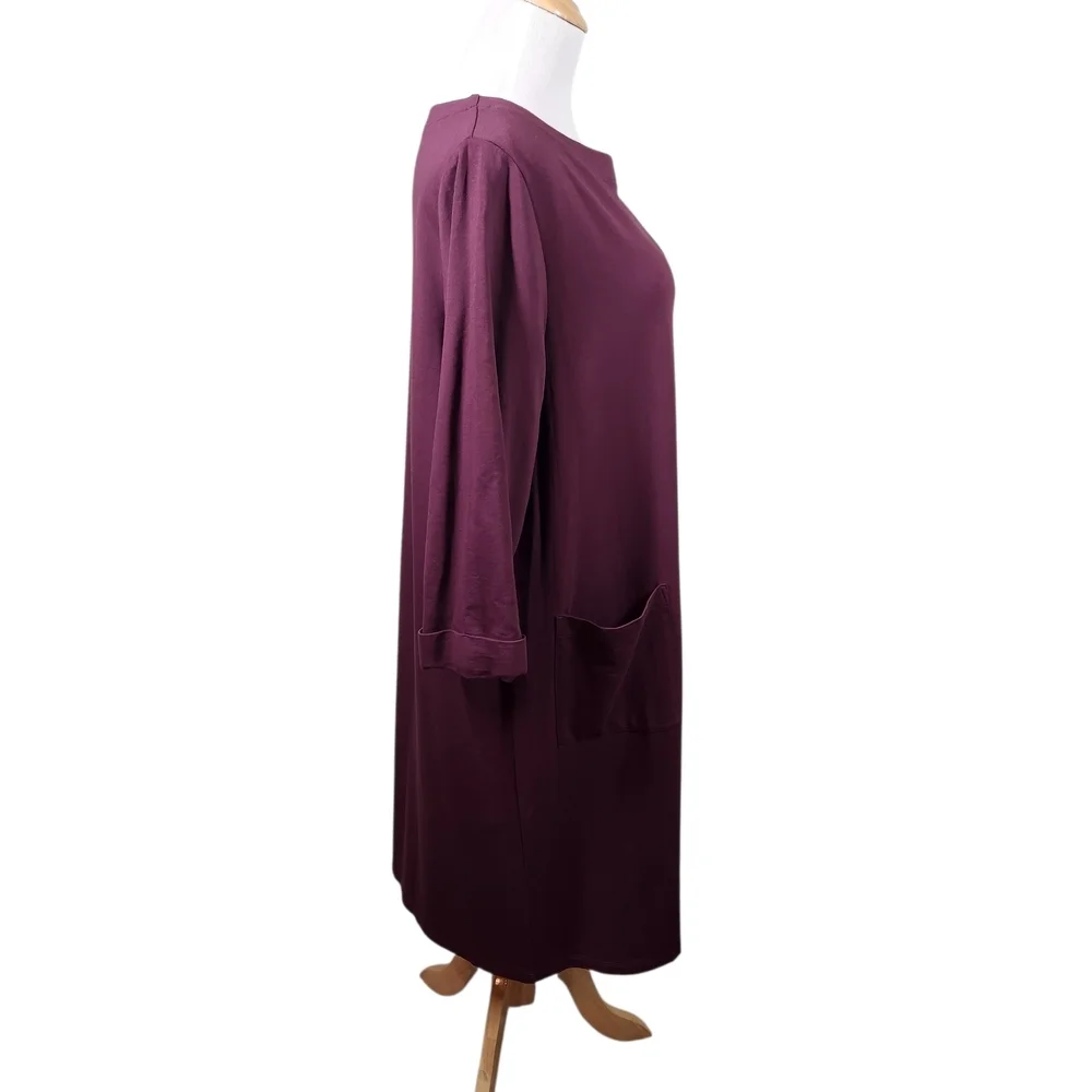Pure Jill J. Jill Burgundy Plum Pima Cotton Blend Dress with pockets, sz 2 - Picture 3 of 8